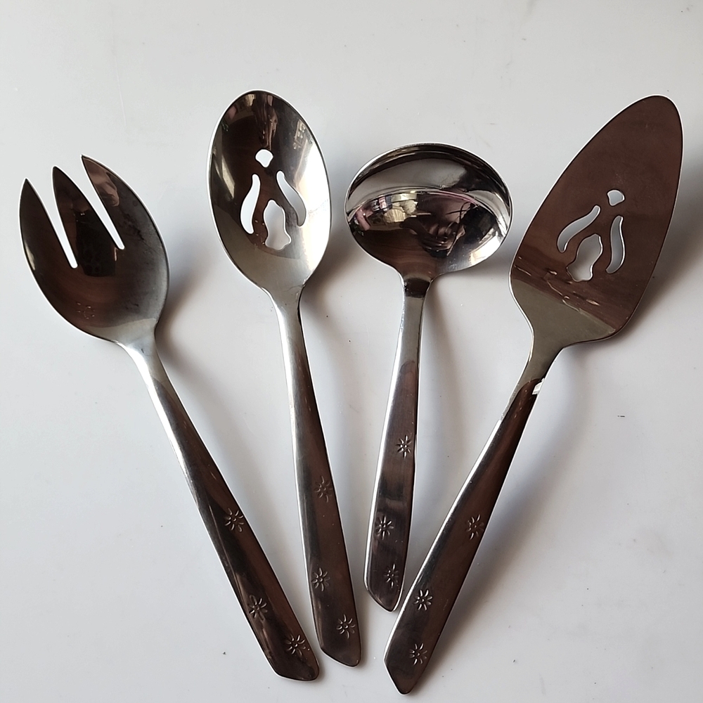 4 Pcs. of Elegant Superior, Aurora/Night Sky Stainless Serving Utensils Set. USA